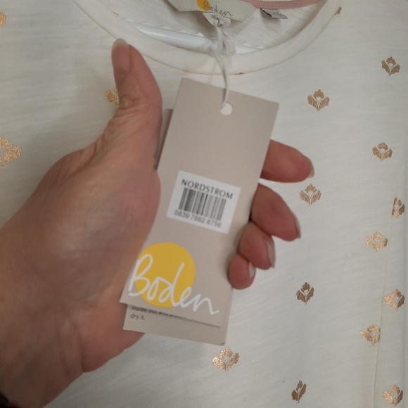 Boden Jersey TShirt Dress Glorious British Style White Gold Foil Womens Size 10R - Picture 10 of 15